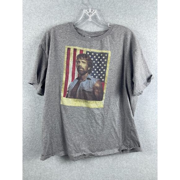 Chuck Norris American Flag Shirt Size XL Gray Short Sleeve Tee‎ Karate 80s Retro - Picture 1 of 8